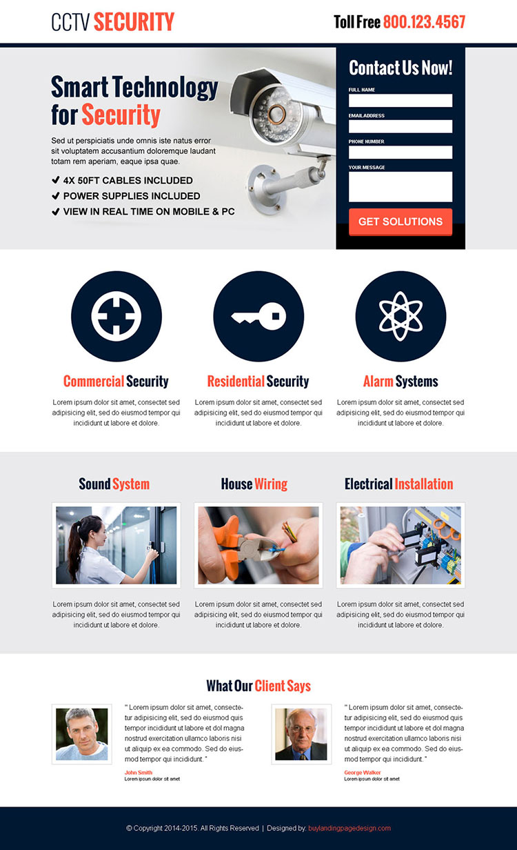 cctv security lead capture responsive landing page design template