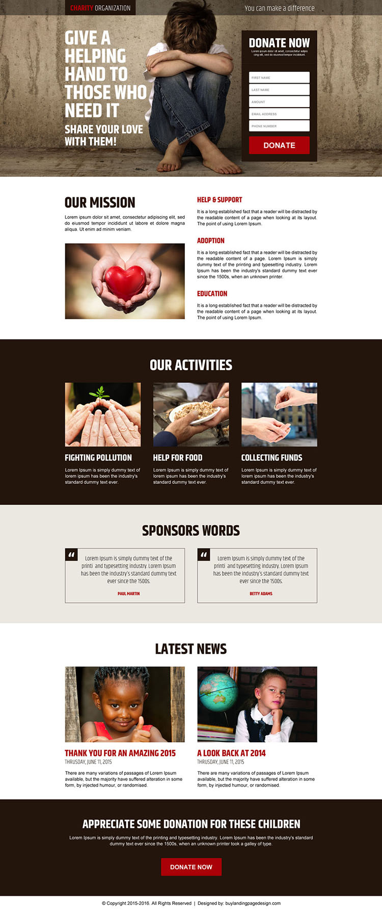 charity organization responsive online donation lead capture landing page