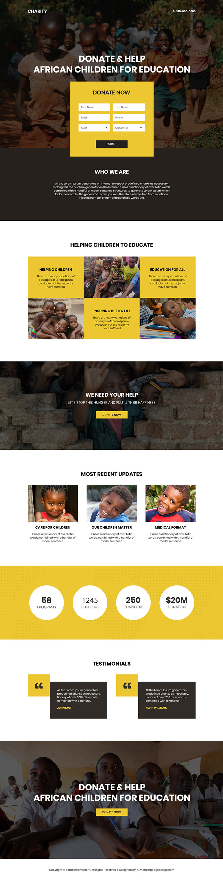 charity services lead capture responsive landing page