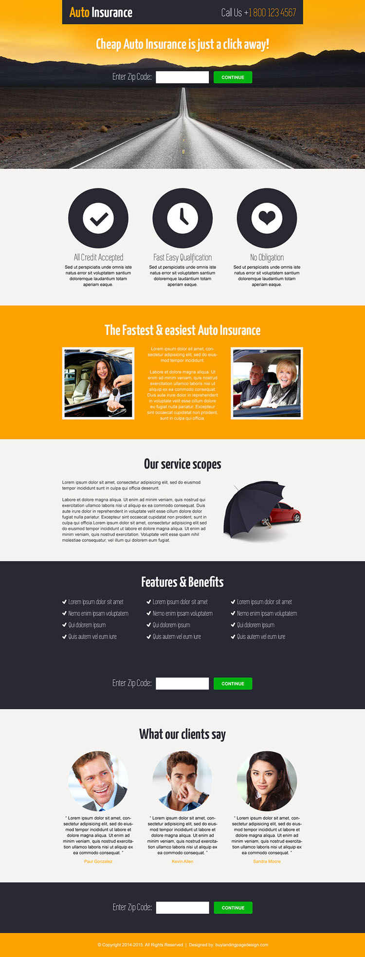 cheap auto insurance informative and professional landing page design template