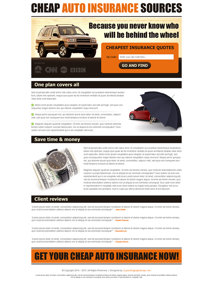 cheapest auto insurance quotes lead capture user friendly and clean landing page design template