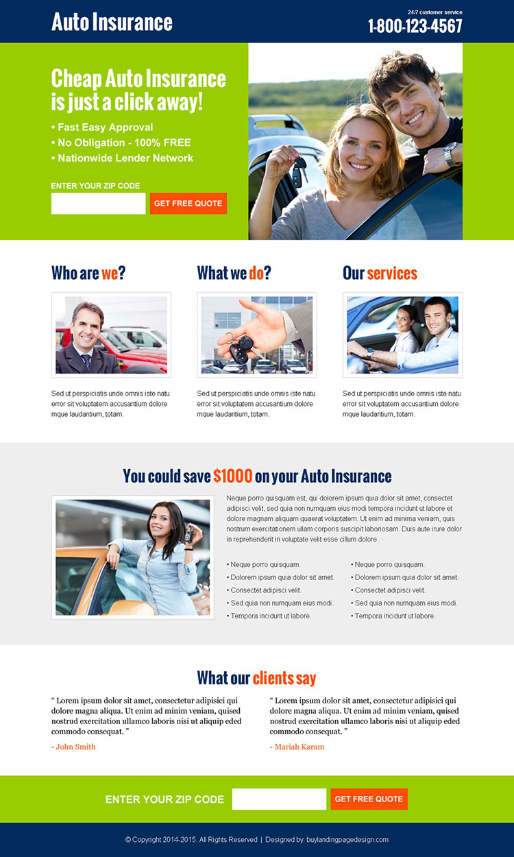 killer auto insurance converting responsive lead capture landing page design template