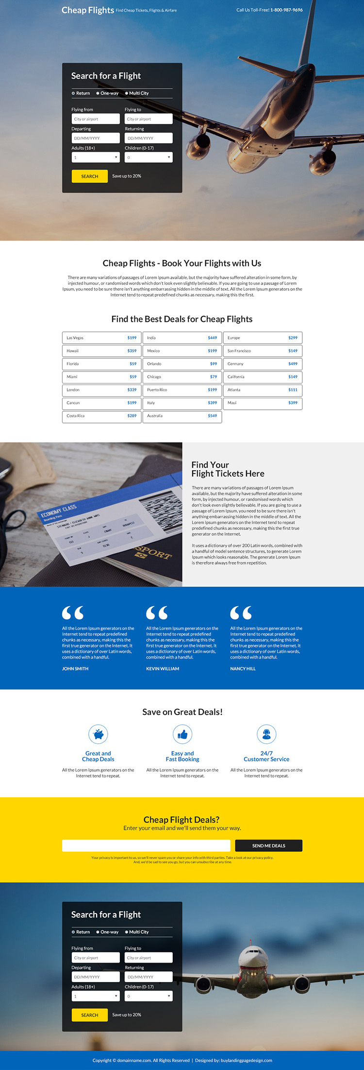 best deals for flight booking responsive landing page