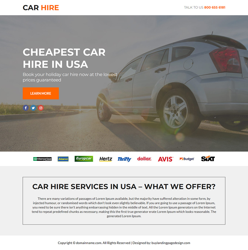 cheapest car hire services funnel design