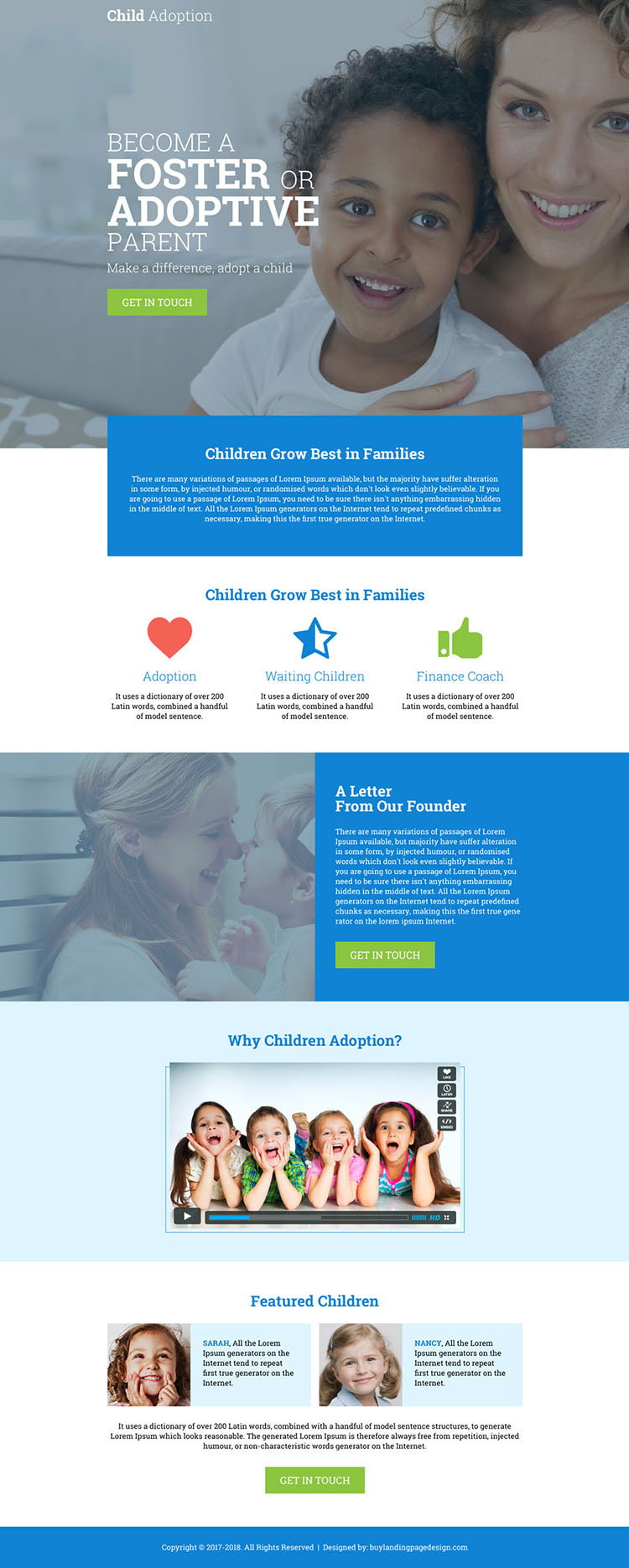 child adoption agency responsive landing page