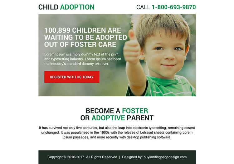 child adoption ppv landing page design for capturing quality leads