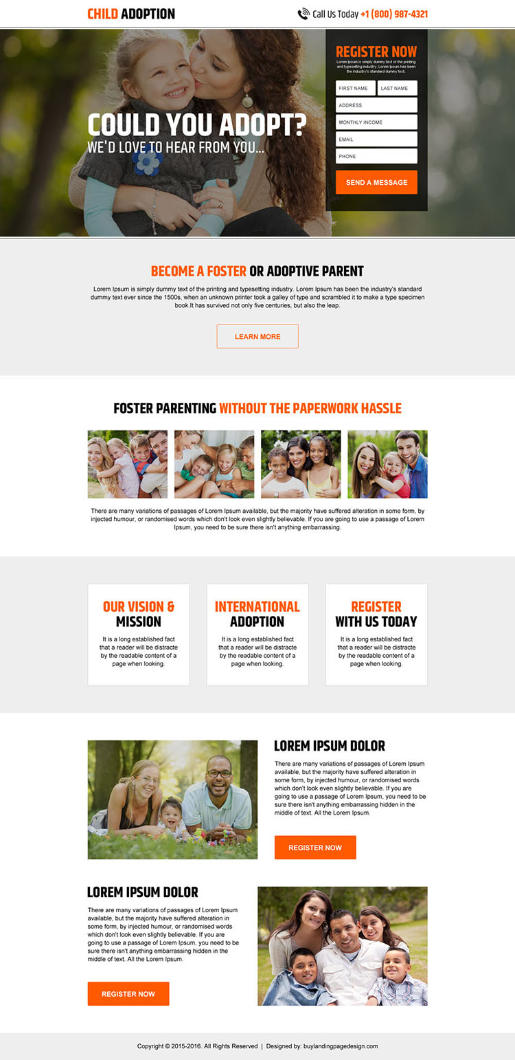 child adoption responsive lead generating landing page design