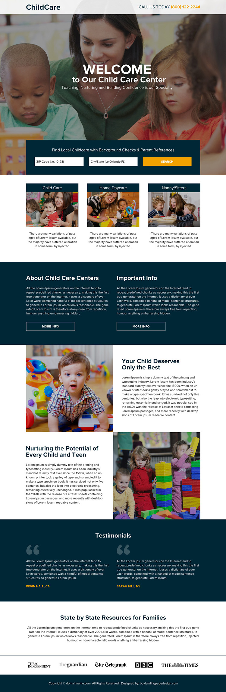 child care center lead generating responsive landing page