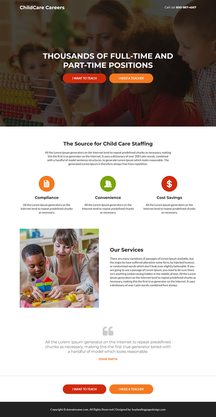 child care careers responsive landing page