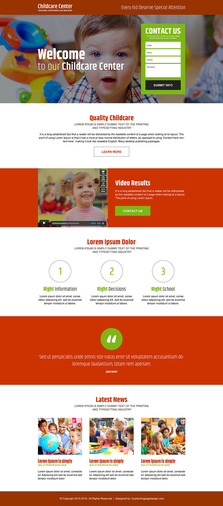 child care center converting responsive landing page design