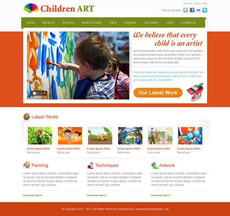 appealing and effective children art website template psd design