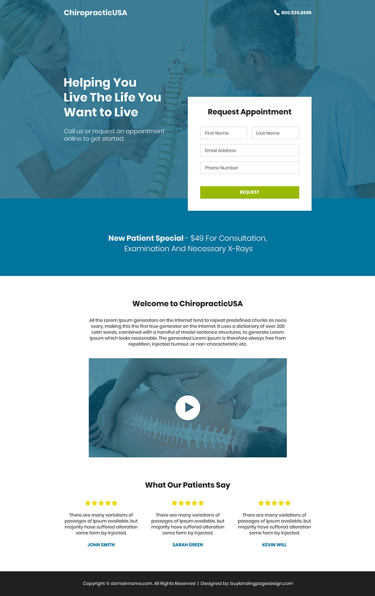 chiropractic care appointment booking responsive landing page