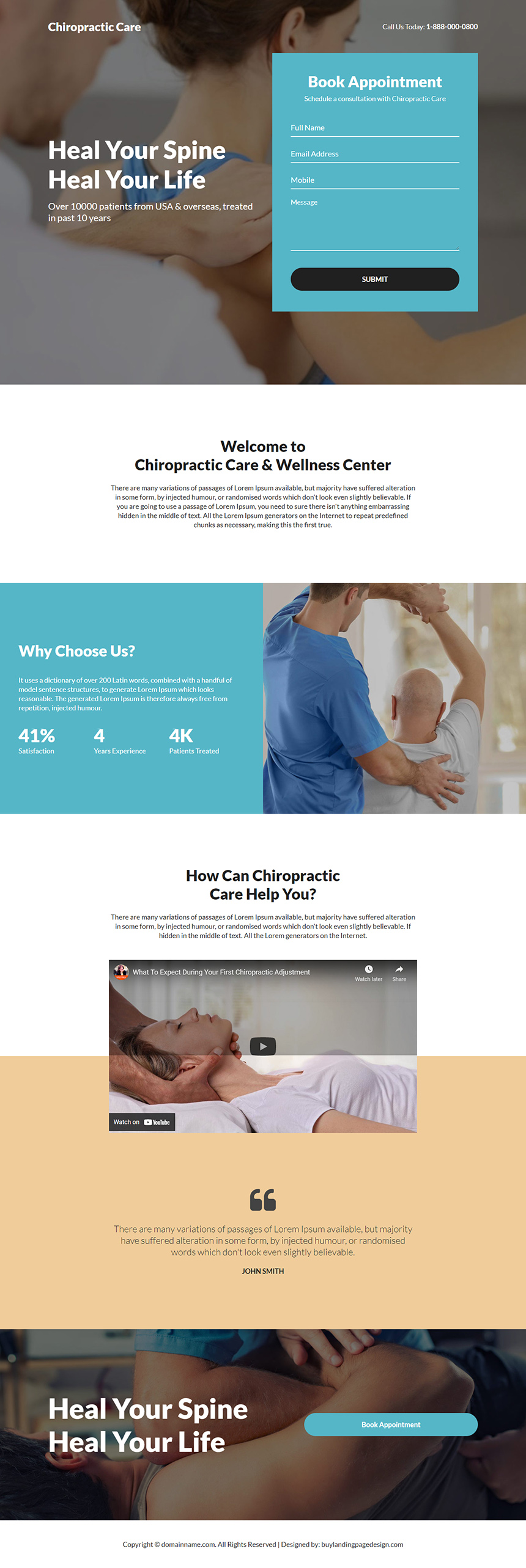 chiropractic care appointment booking responsive landing page