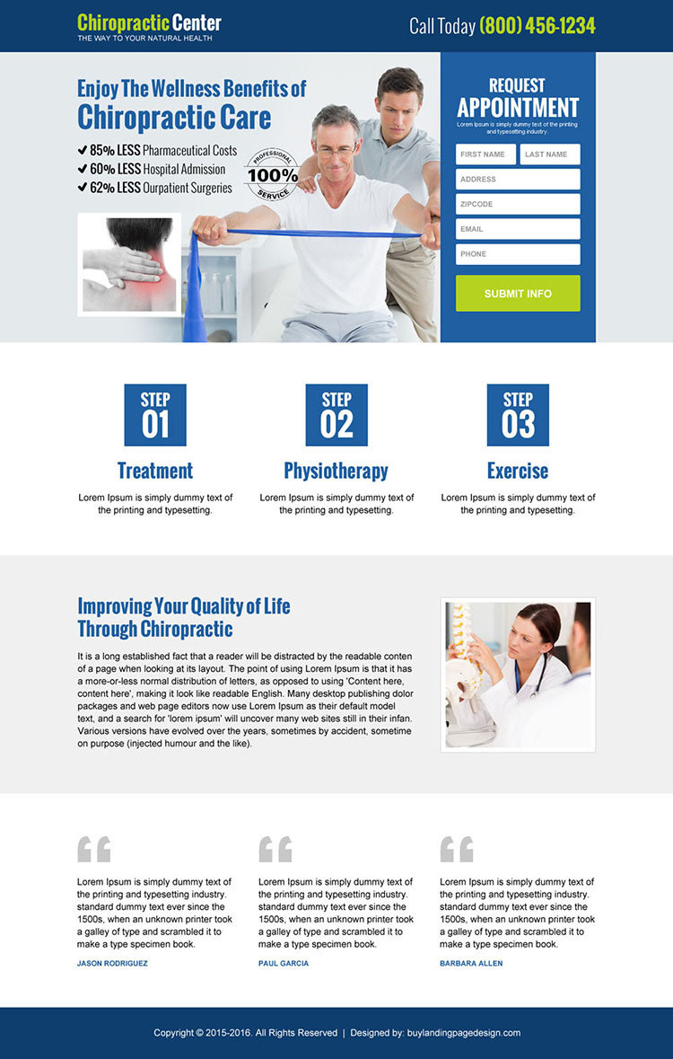 chiropractic care center appointment landing page design