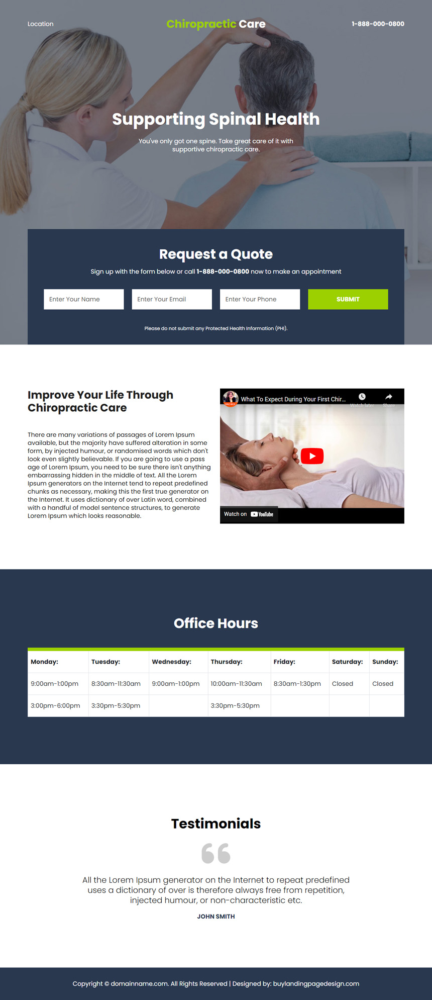 spinal care clinic responsive landing page