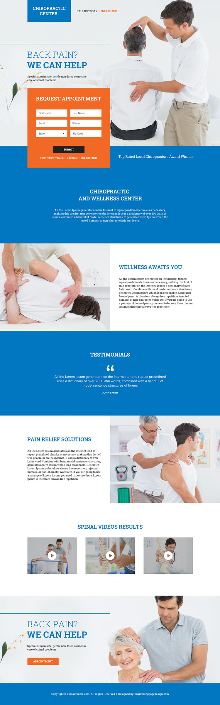 local chiropractors appointment booking responsive landing page