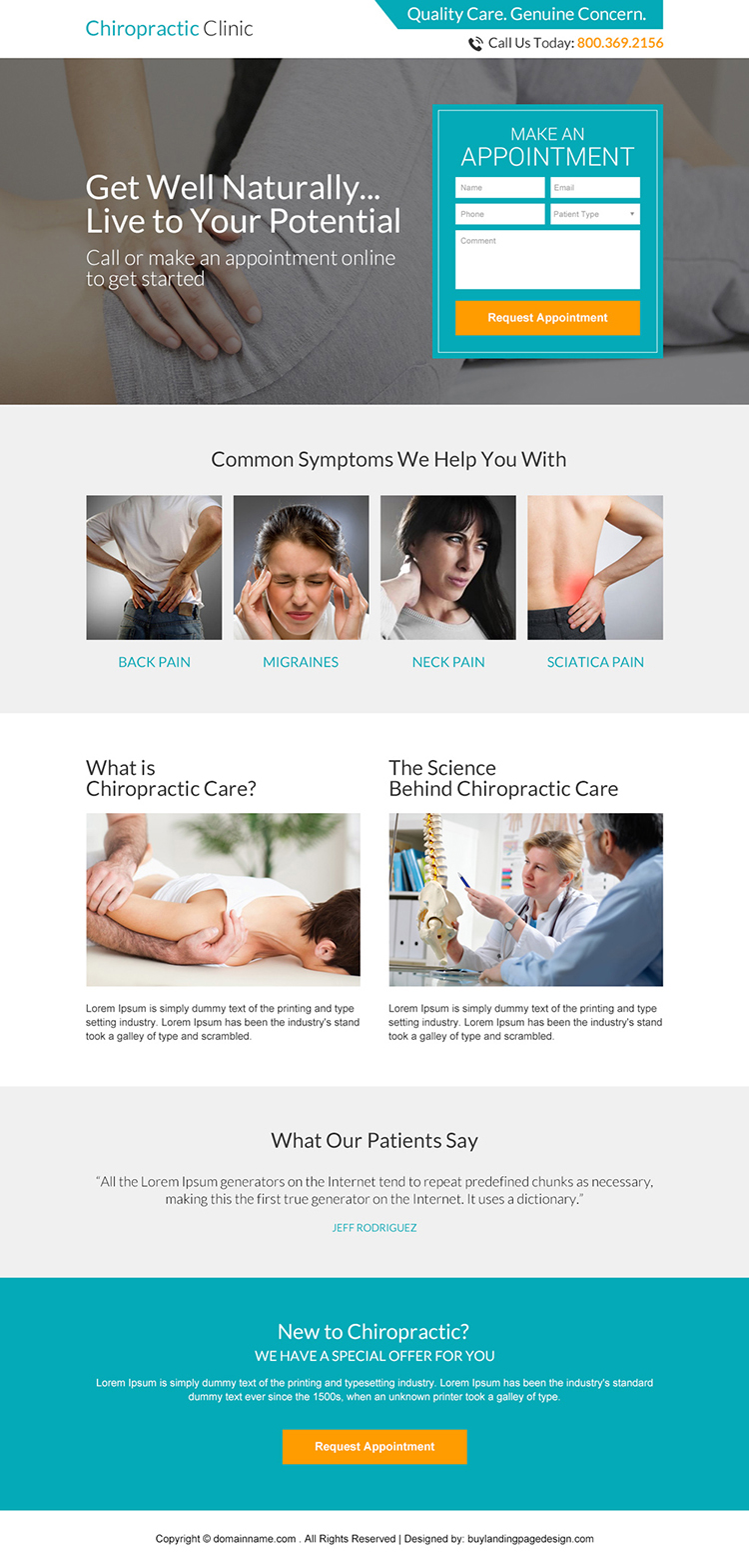 chiropractic clinic appointment responsive landing page