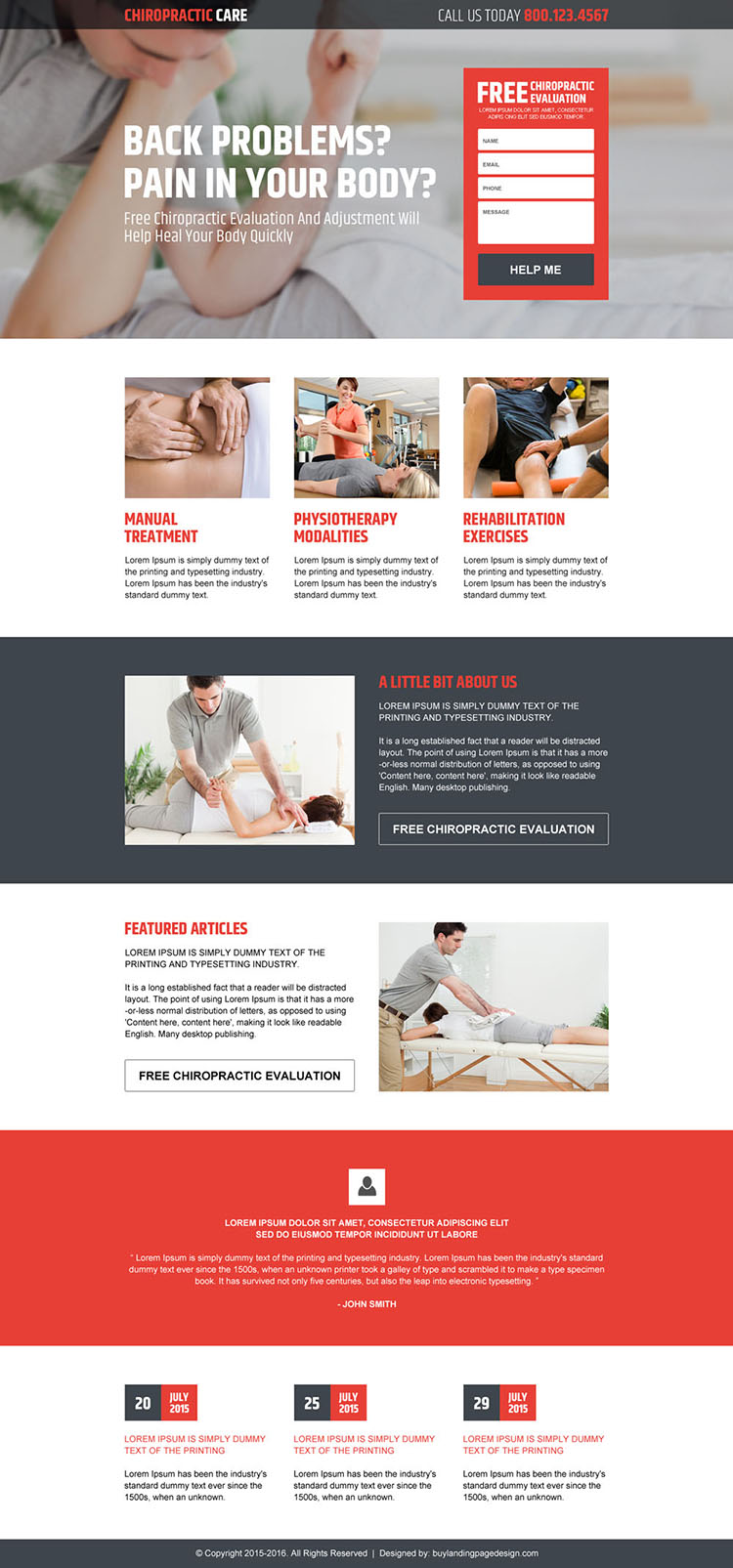 responsive chiropractic treatment landing page design