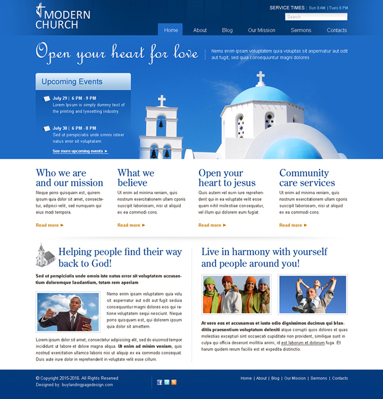 clean modern church website template psd for sale