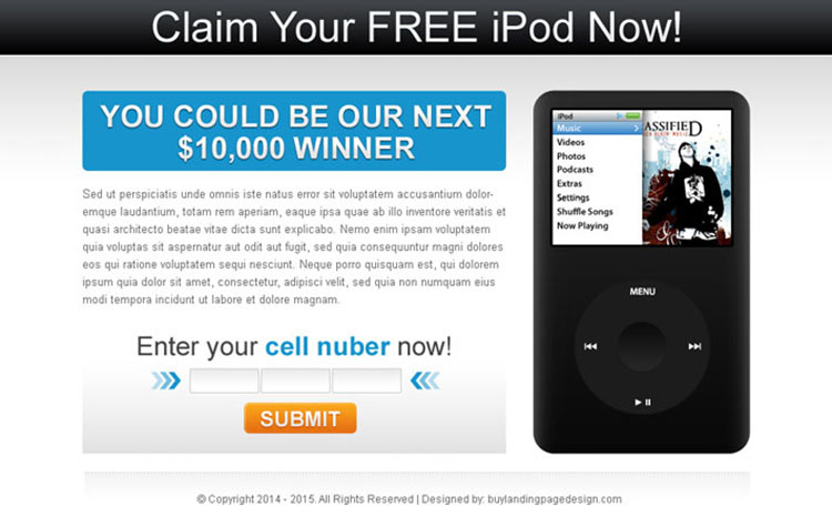 claim your free i-pod most converting ppv landing page design