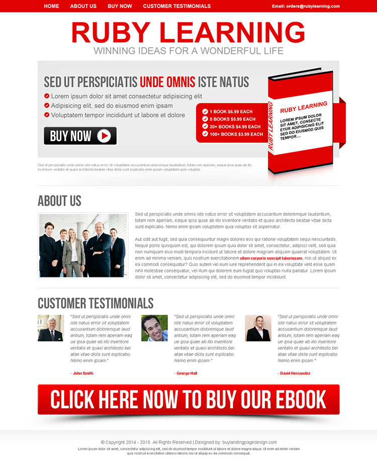 winning ideas for a wonderful life ebook call to action landing page design