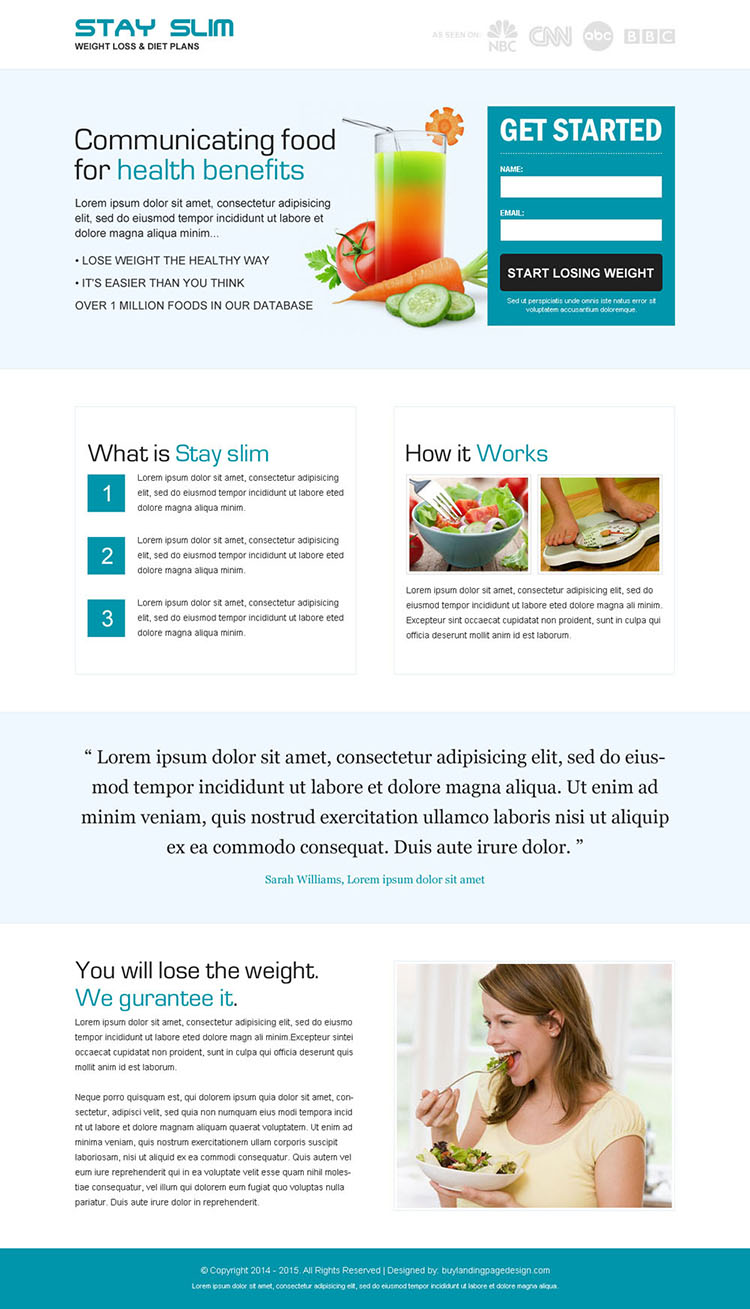 weight loss diet plan clean and minimal looking landing page design