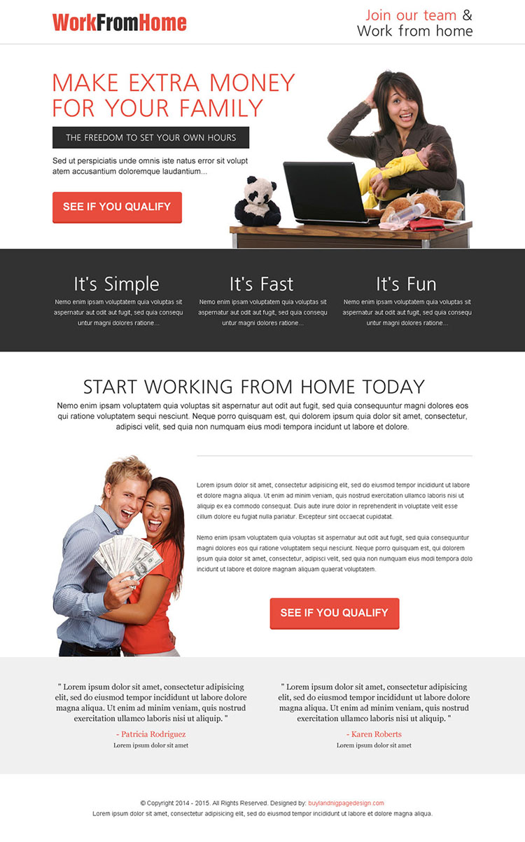 make extra money for your family from the comfort of your home call to action lead capturing landing page design template