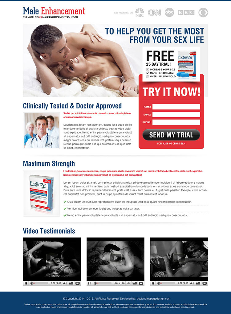 creative and converting male enhancement product lead capture page