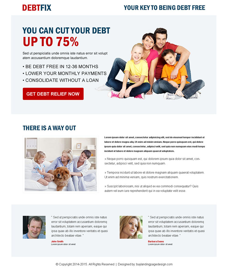 clean debt business converting responsive landing page design