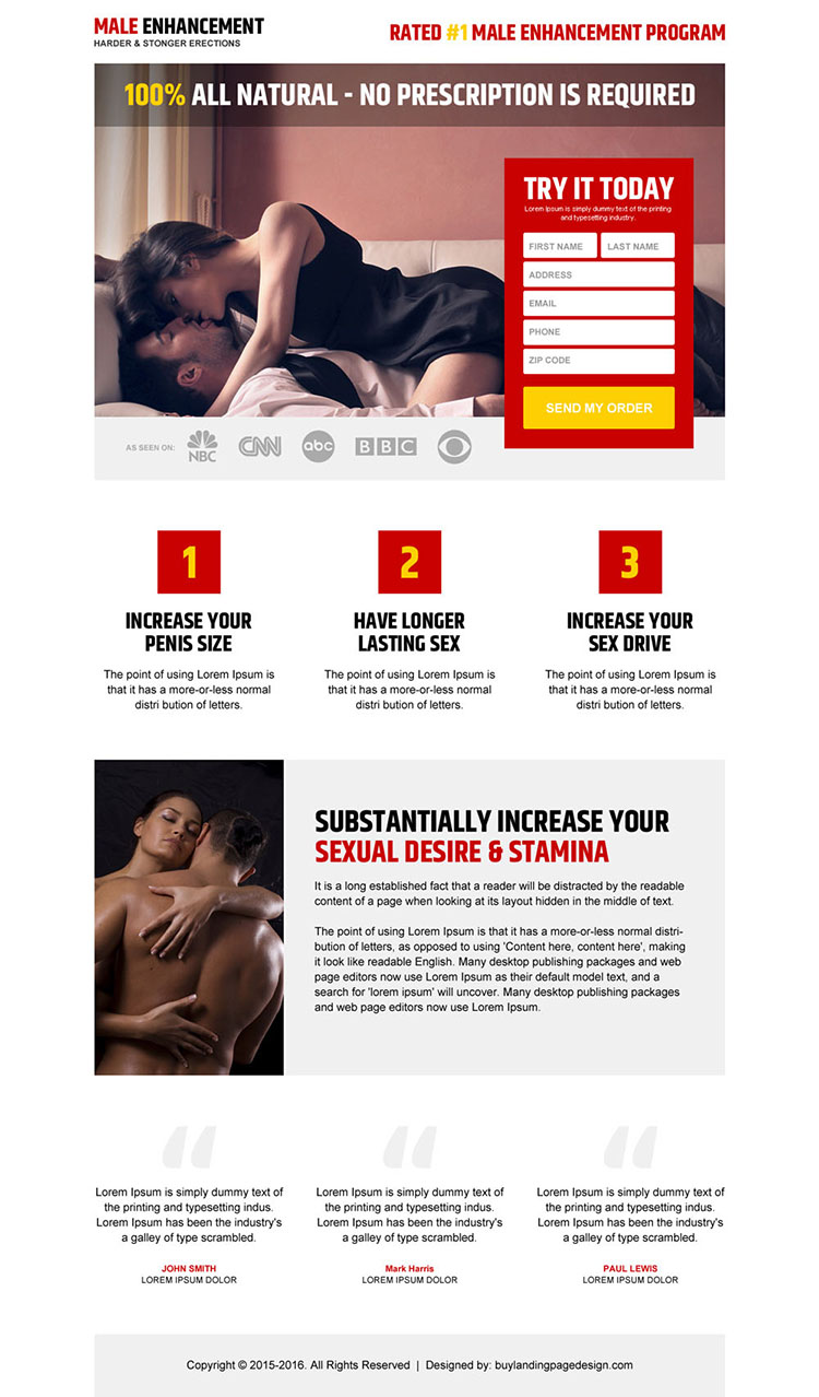 clean and appealing male enhancement product free trial landing page design