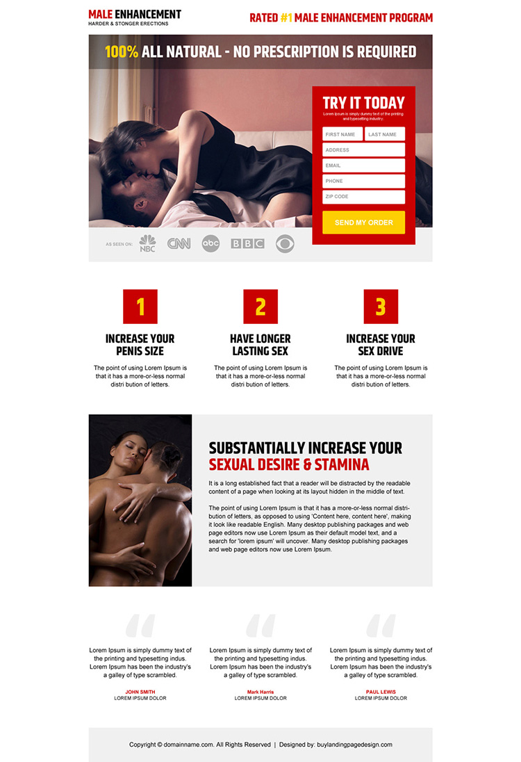 responsive and appealing male enhancement product landing page