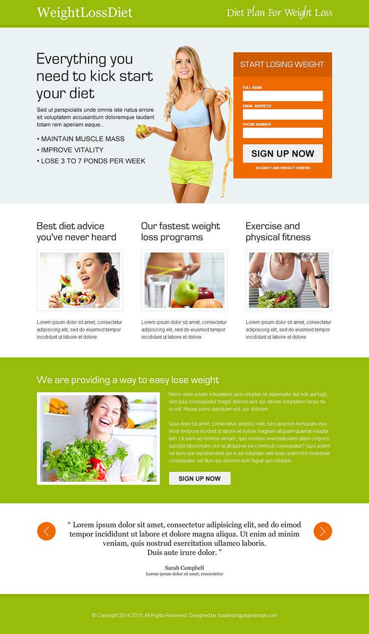 weight loss diet sign up now clean and most converting landing page design