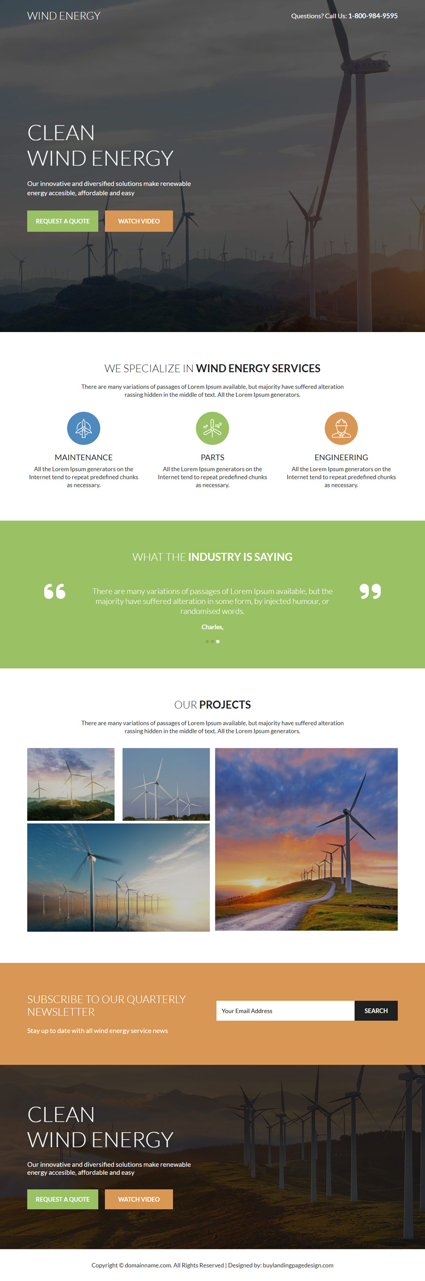 clean wind energy responsive landing page