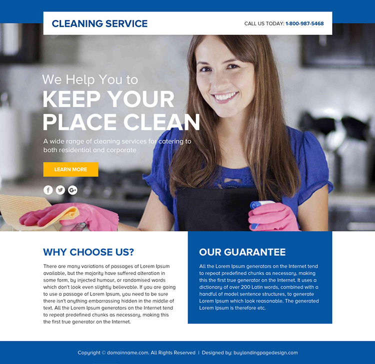 cleaning service lead funnel responsive landing page design