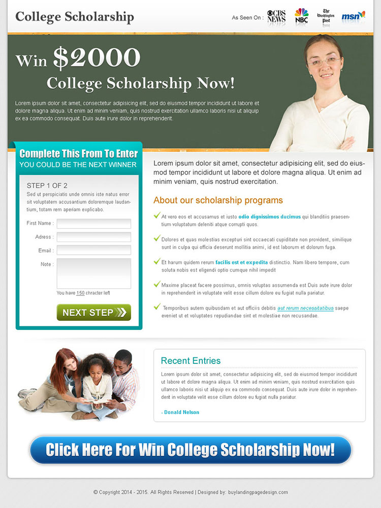 collage scholarship effective lead capture landing page design for sale