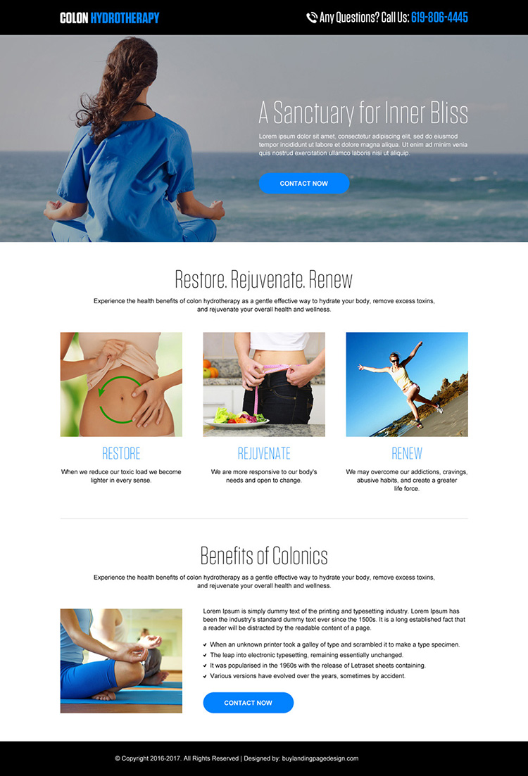 colon hydrotherapy minimal landing page design