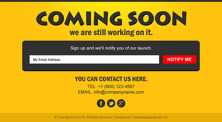 attractive coming soon landing page design to capture email leads