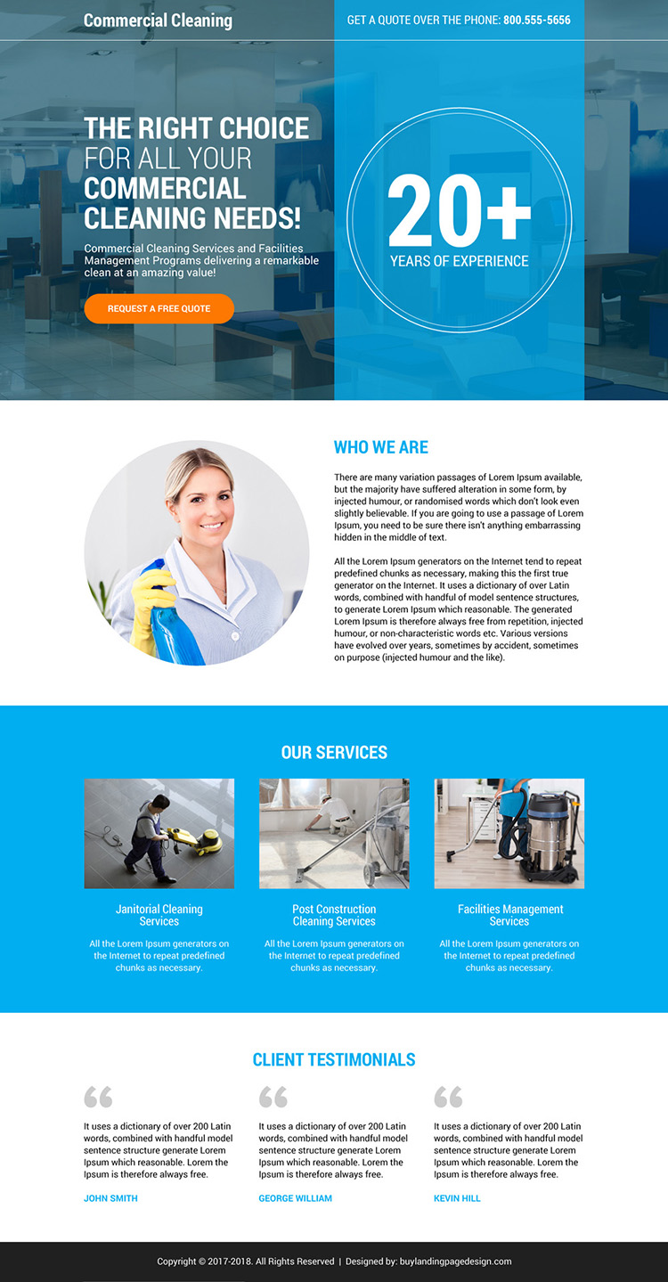 commercial cleaning service responsive landing page design