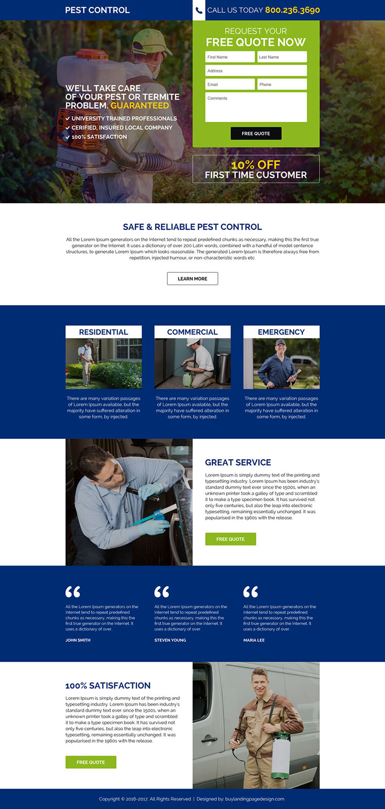 commercial pest control service responsive landing page design