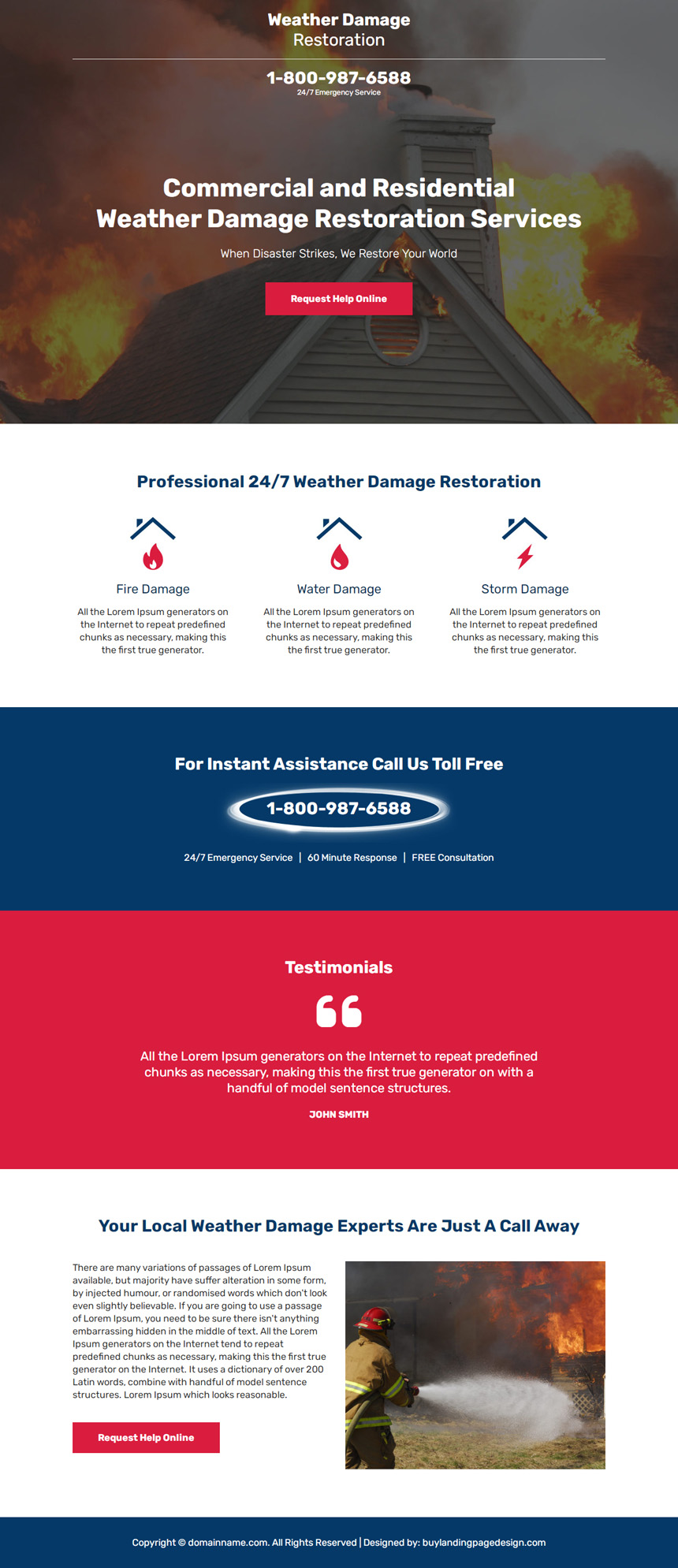 weather damage restoration service landing page