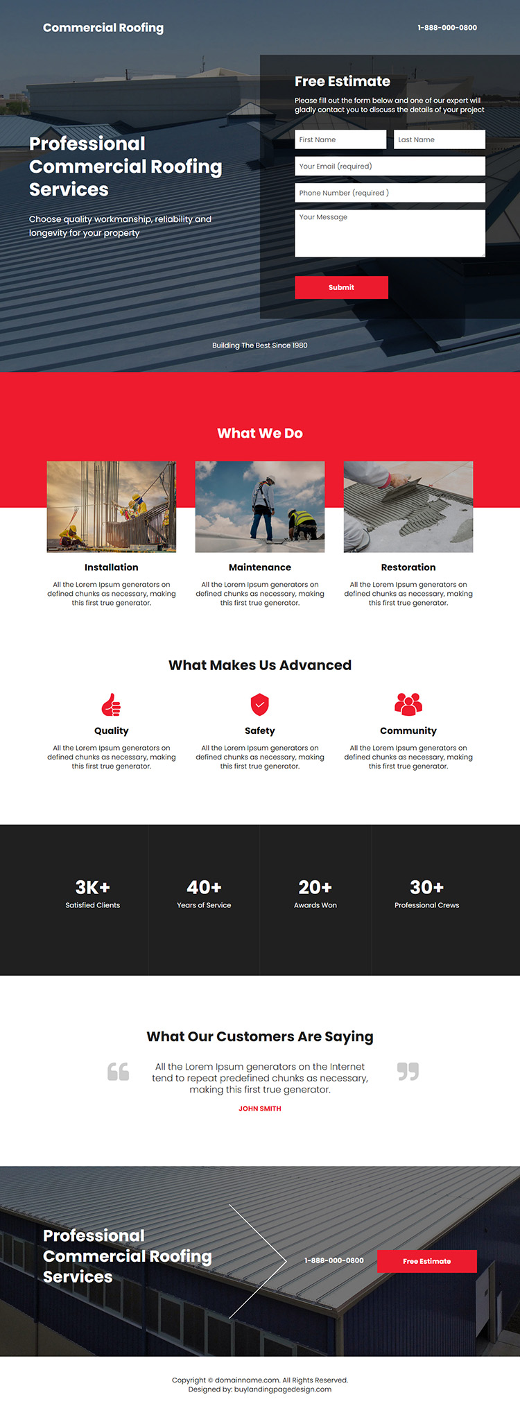 commercial roofing service lead capture landing page