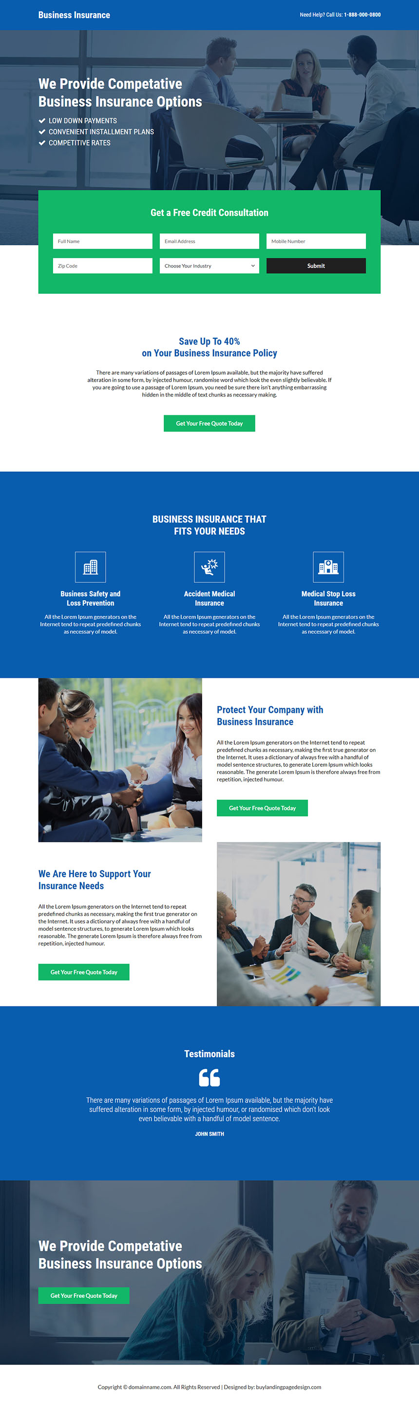 business insurance free consultation responsive landing page