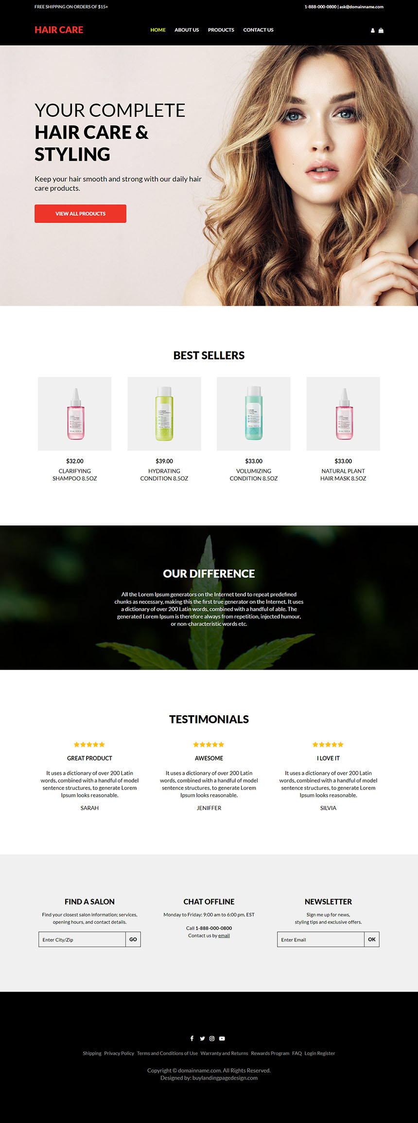 hair care and styling responsive website design