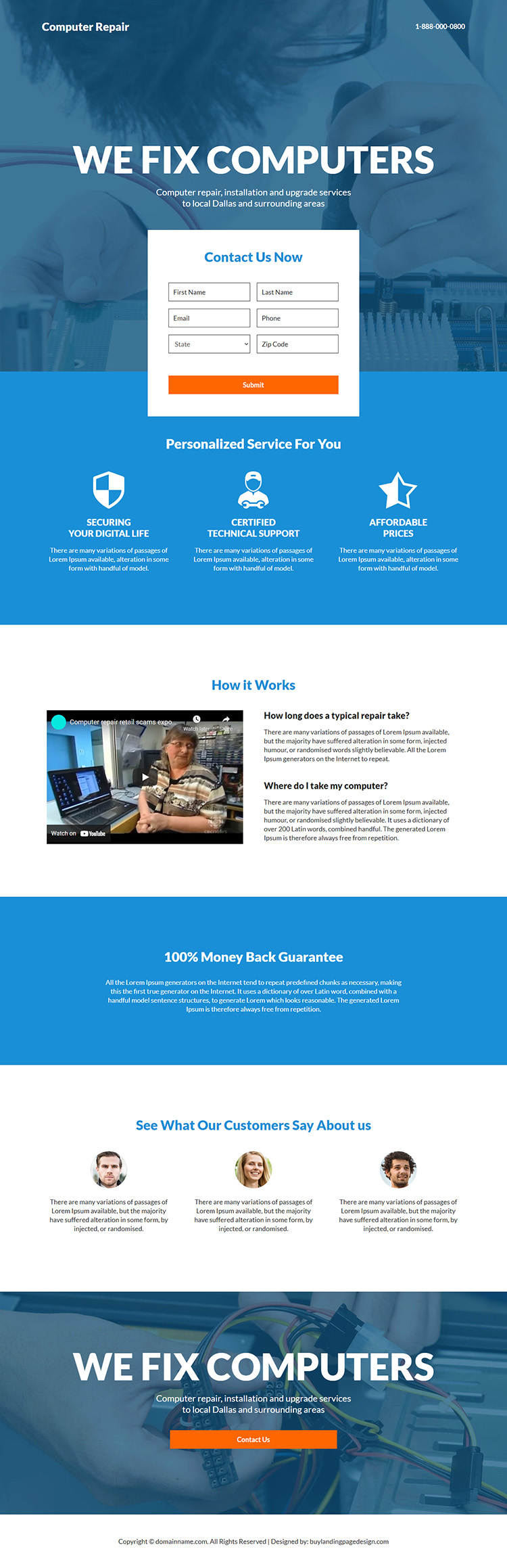 computer repair and installation responsive landing page