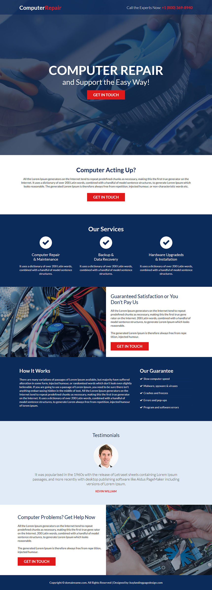 computer repair and maintenance service landing page