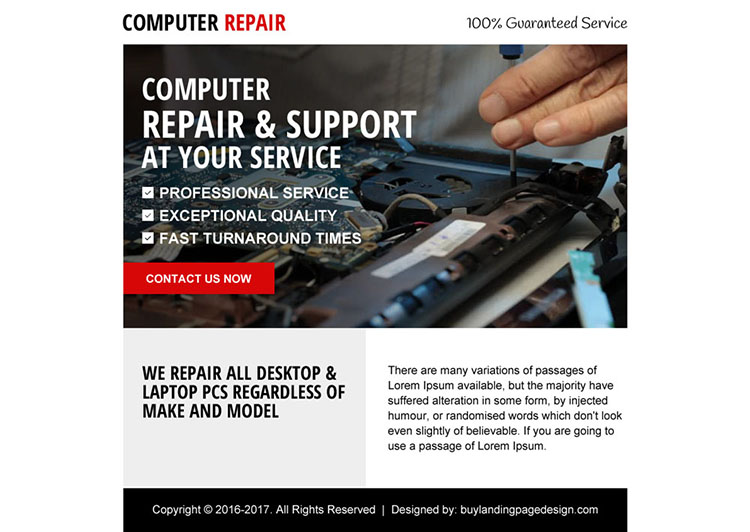 computer repair service ppv landing page design