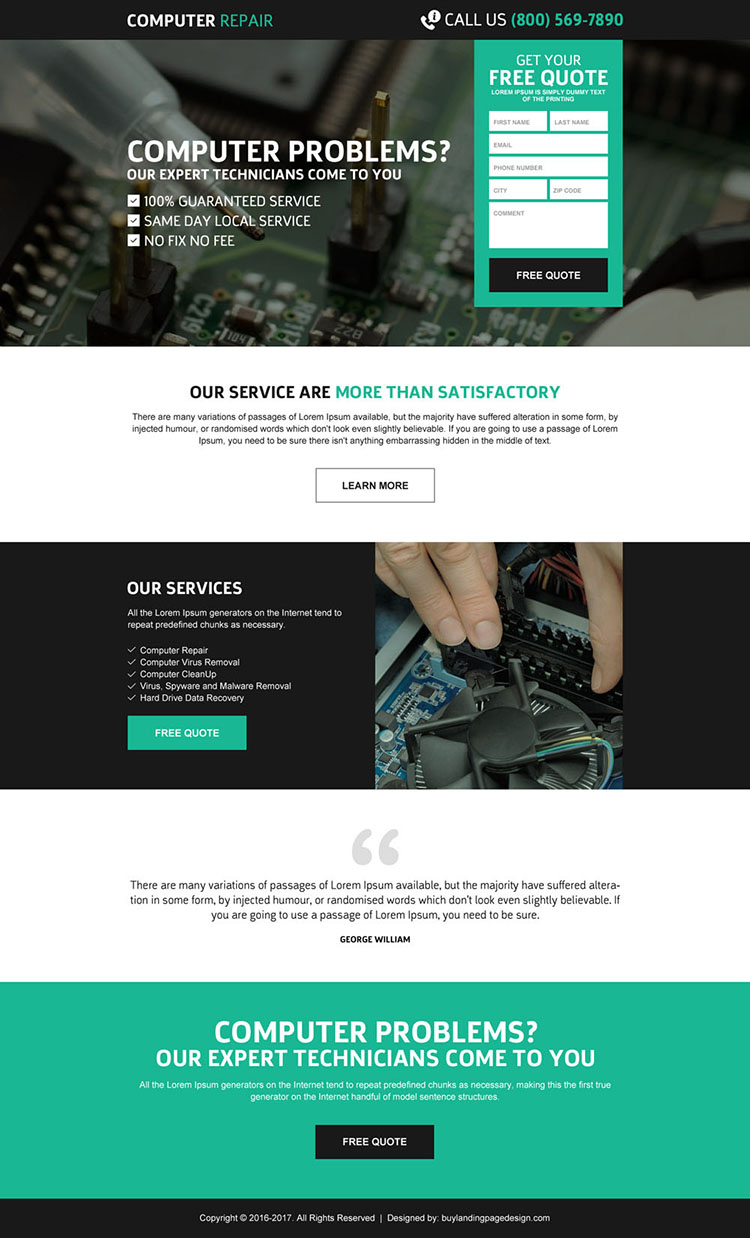 computer repair service effective free quote lead gen responsive landing page