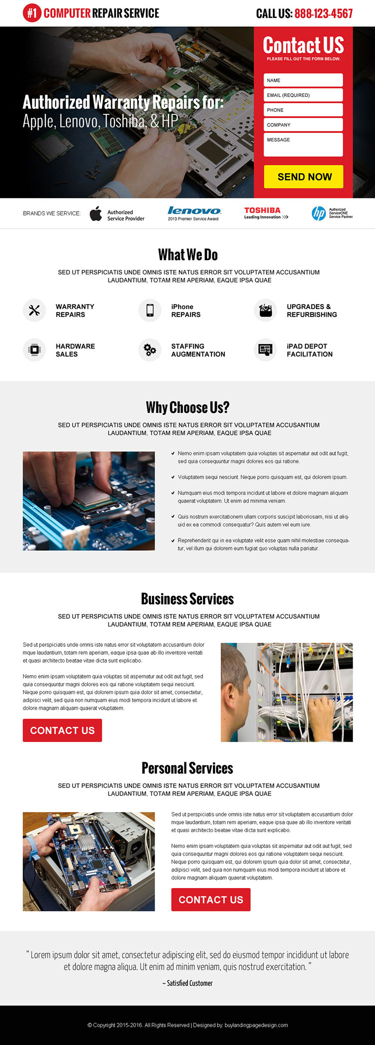 computer repair service lead generating landing page design