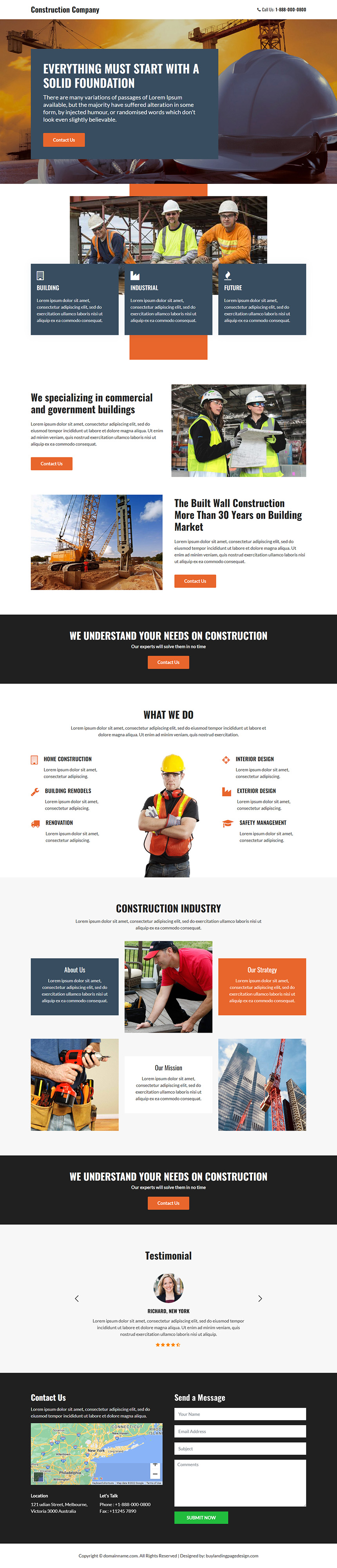 construction company lead capture responsive landing page