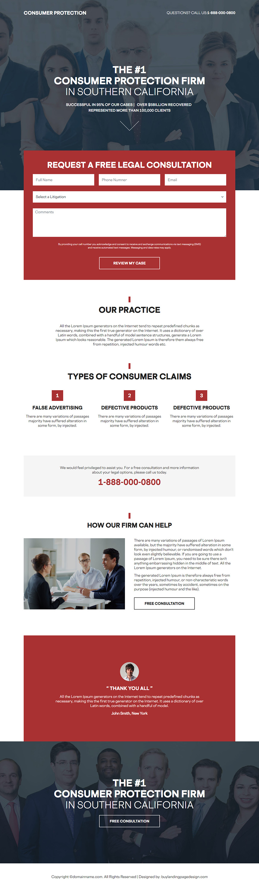 consumer protection law firm lead capture landing page